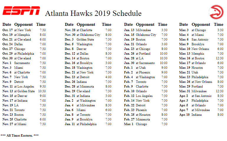 Le Calendrier Des Atlanta Hawks 2018 19 Dates Majeures Grands Matchs