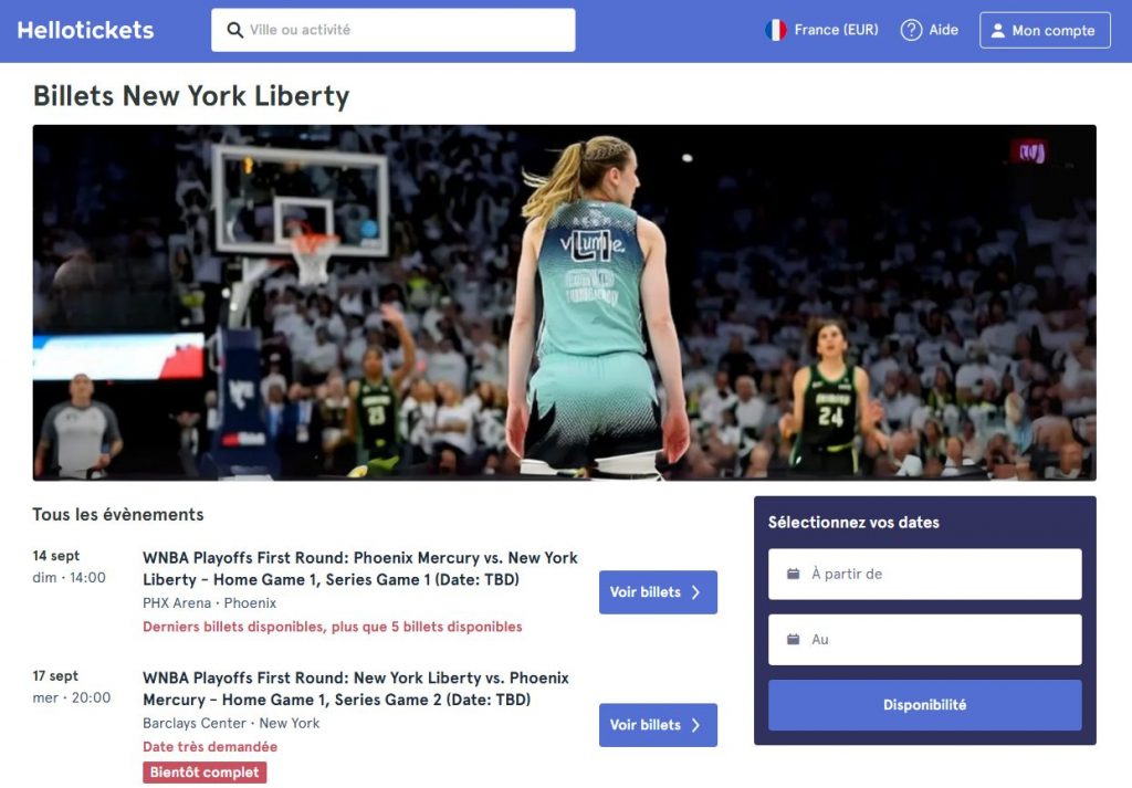 Billets New York Liberty Playoffs WNBA 13 septembre 2025