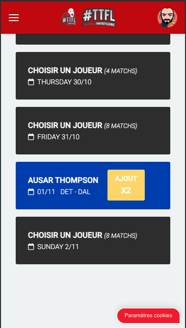 TTFL - Bonus x2 à activer