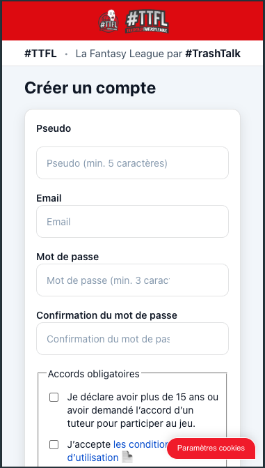TTFL - formulaire création de compte