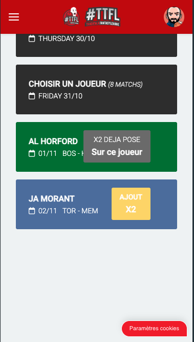 TTFL - bonus x2 déjà utilisé pour le joueur