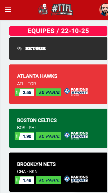 TTFL - Deck - Choix équipe