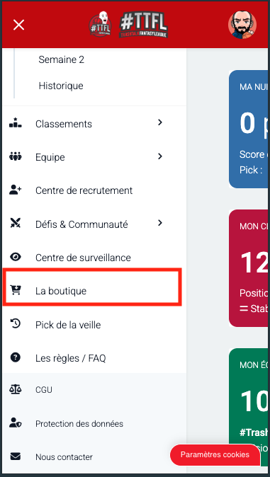 TTFL - Entrée menu La boutique