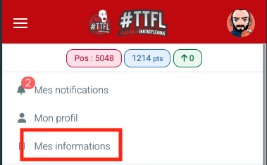 TTFL - Menu user - Mes informations