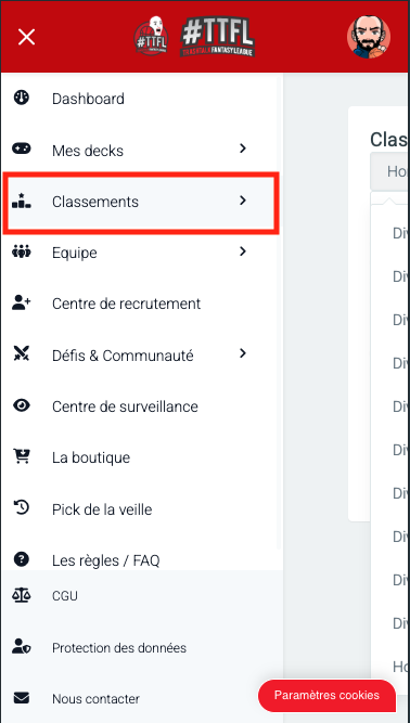 TTFL - entrée menu Classements