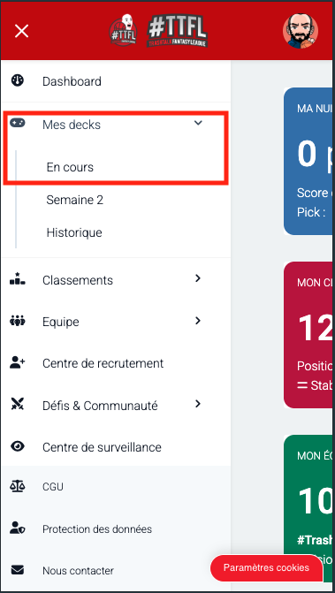 TTFL - entrée menu Deck