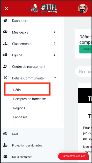 TTFL - entrée menu Défis