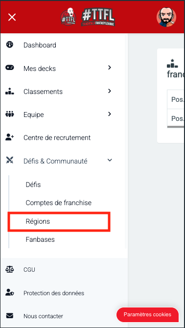 TTFL - entrée menu Régions