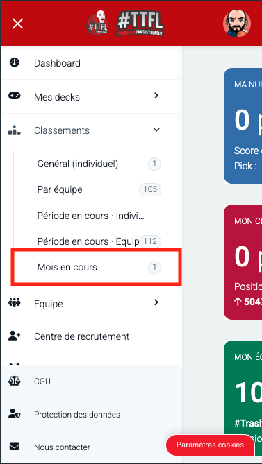TTFL - entrée menu classement mensuel