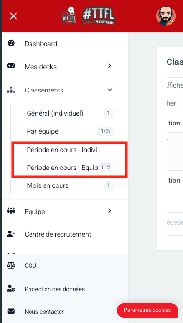 TTFL - entrée menu classement période