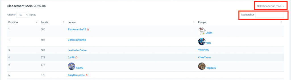 TTFL - filtres classement mensuel